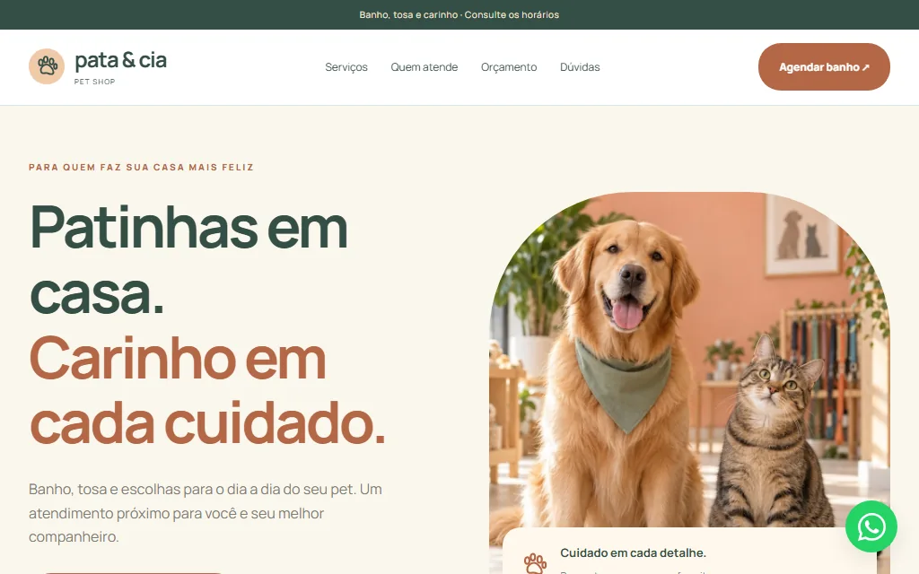 Prévia do site Pet Shop